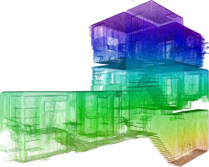 Three-dimensional cutaway of the New Kings Road scan seen from the rear, coloured by height